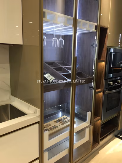 MDF Door High Gloss Finish White Lacquering Foshan Modern Style Design Straight Shape Kitchen Furniture