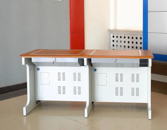 Audio Visual Steel Multimedia Classroom Flip Top Lockable Computer Desk Table Three People Seats
