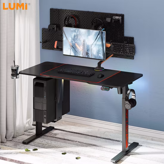 Wholesale Customizable Motorized Single Motor Electric Computer Laptop Height Adjustable Sit Stand Table Gaming Standing Desk with LED RGB Lighting