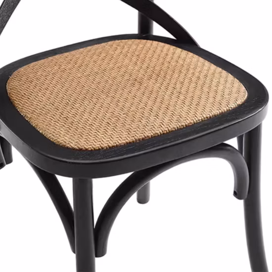 Hot Sale Boutique Old Event Wooden French Country Style Rattan Seat Solid Wood Cross Back X Dining Chair