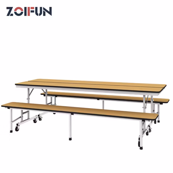 6 8 12 Seating Folding Canteen Table; Plastic Stool MDF Top Mobile School Furniture